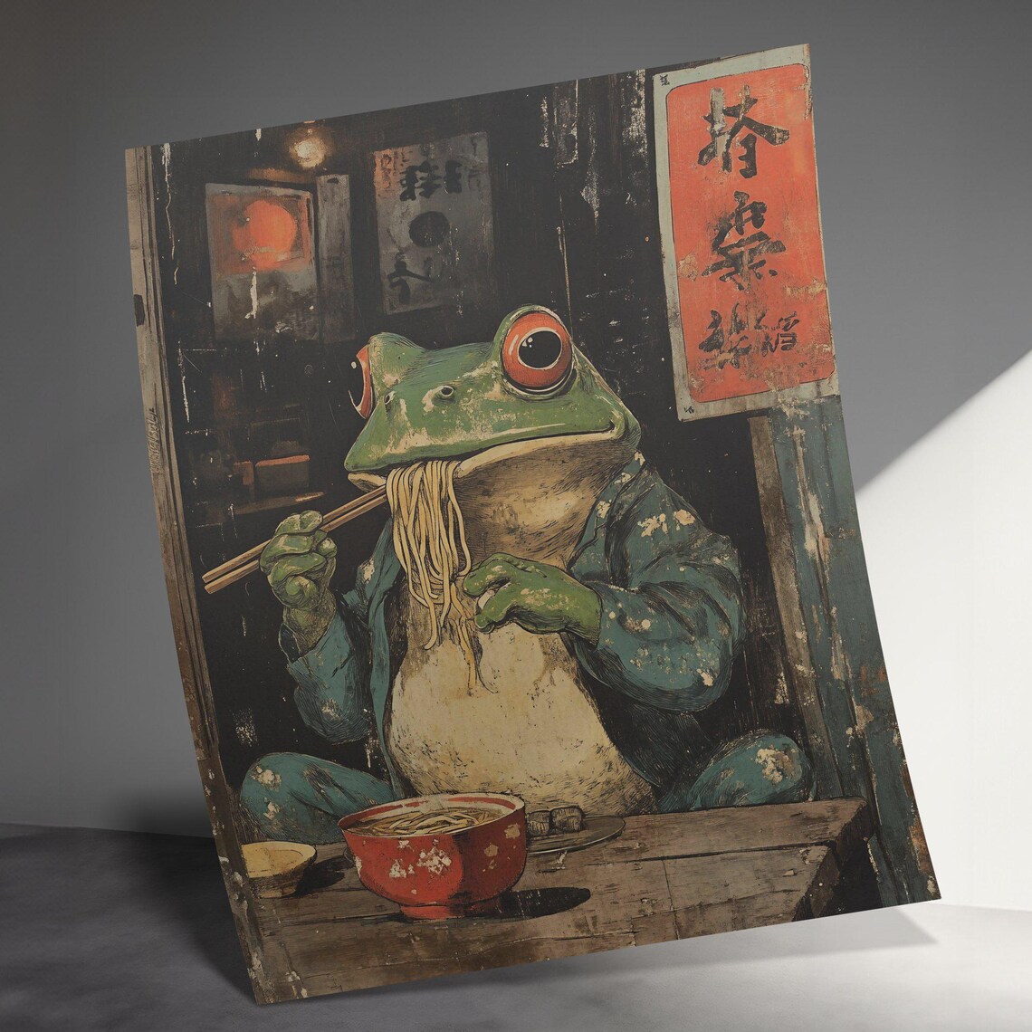 Funny Frog Eating Ramen Poster, Quirky Animal Art - Image 3