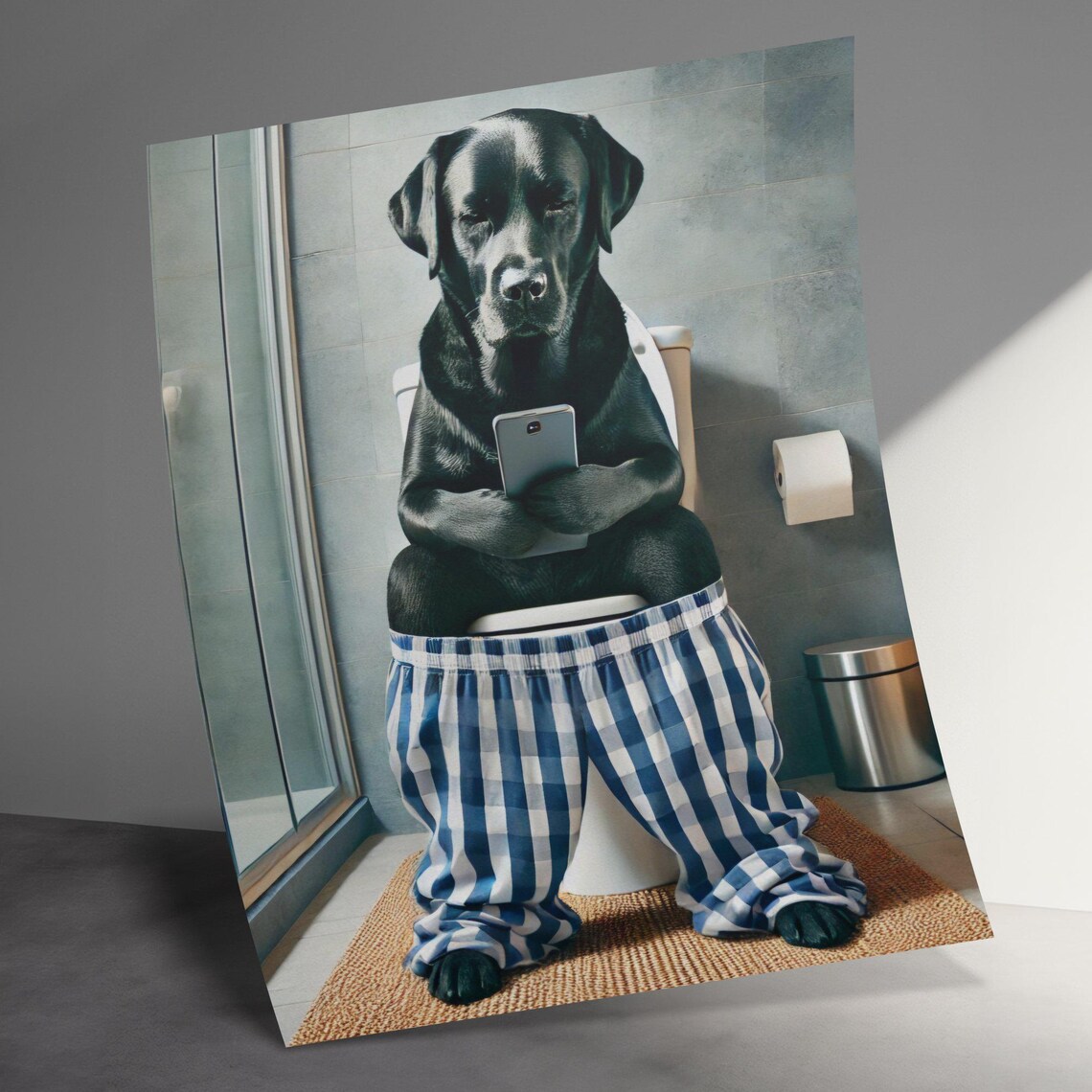 Black Labrador In Pajamas On Toilet With Phone Funny Dog Poster - Image 3