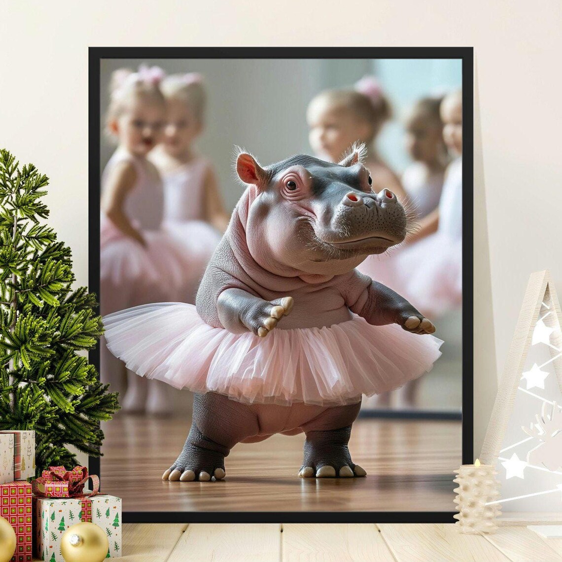 Baby Hippo In Pink Tutu Dancing Ballet Class Nursery Wall Art Poster