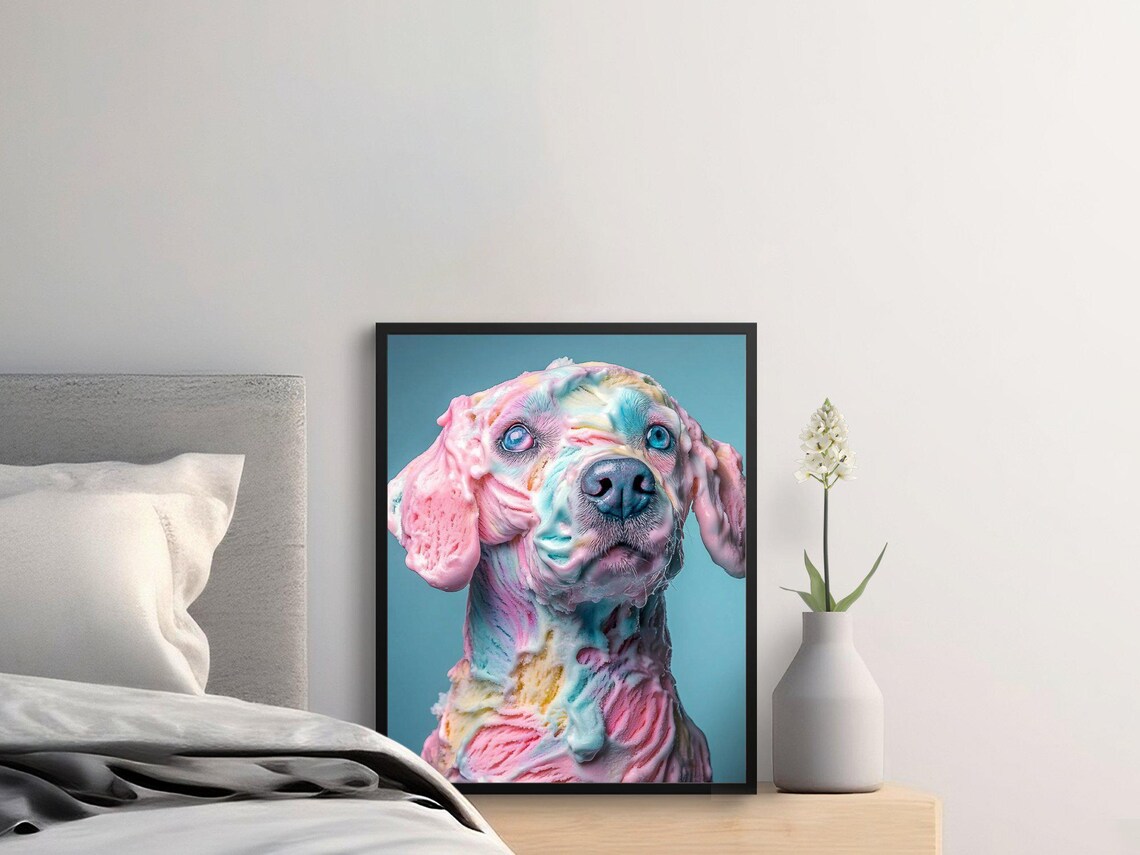 Dog Covered In Colorful Melted Ice Cream Pastel Fun Pet Art Poster - Image 2