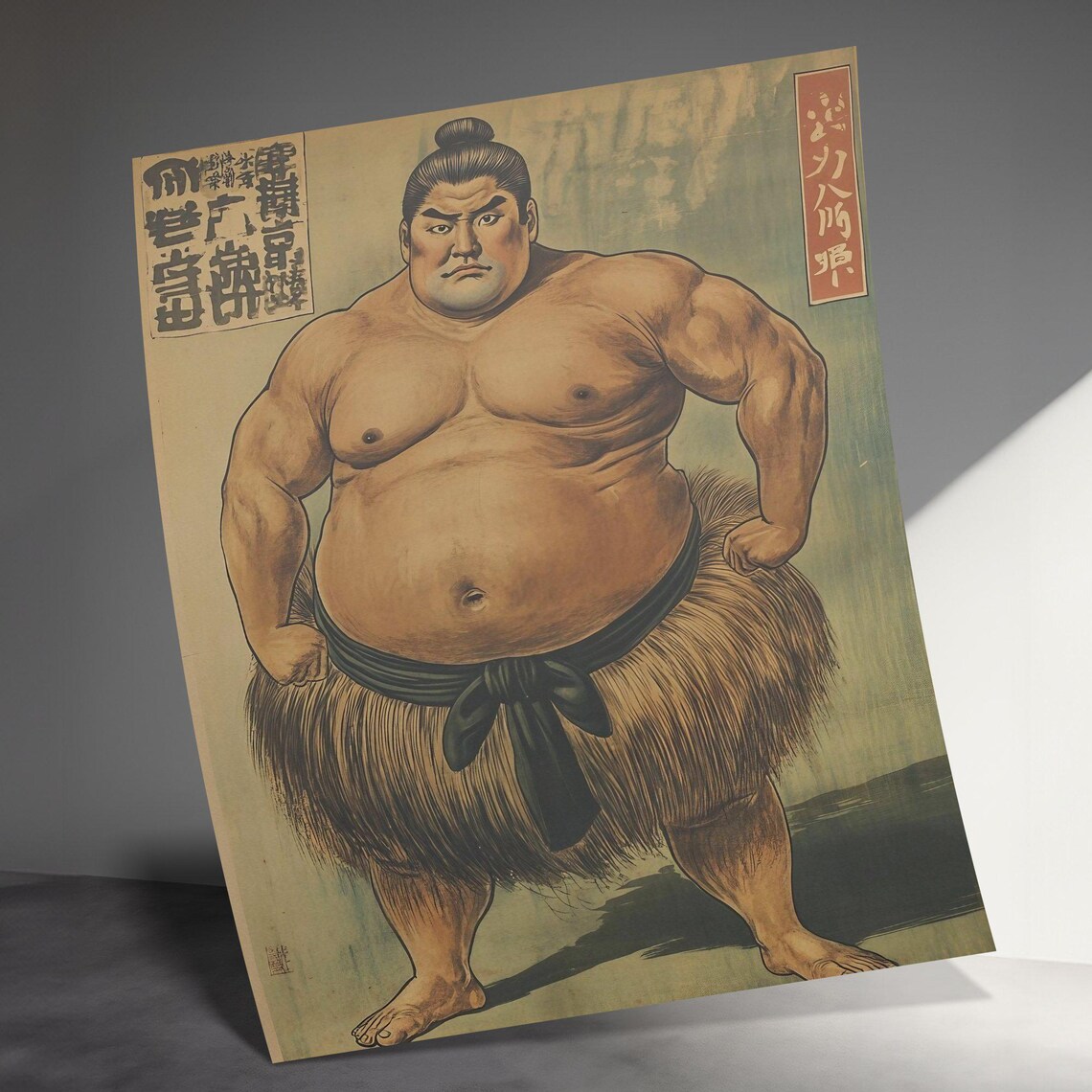 Vintage Japanese Sumo Wrestler Full Body Ukiyo-e Style Art Poster - Image 3