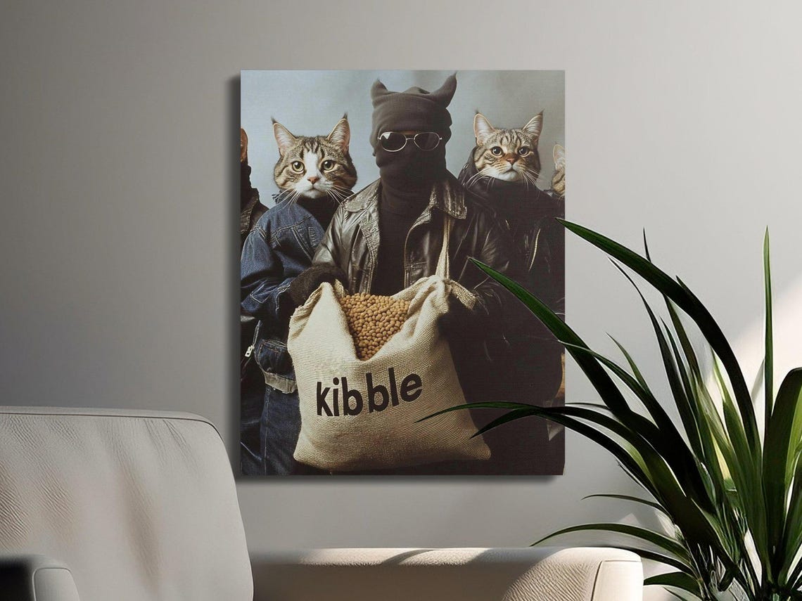 Cat Gang Heist With Sack Of Kibble Funny Masked Robber Cat Wall Art - Image 2