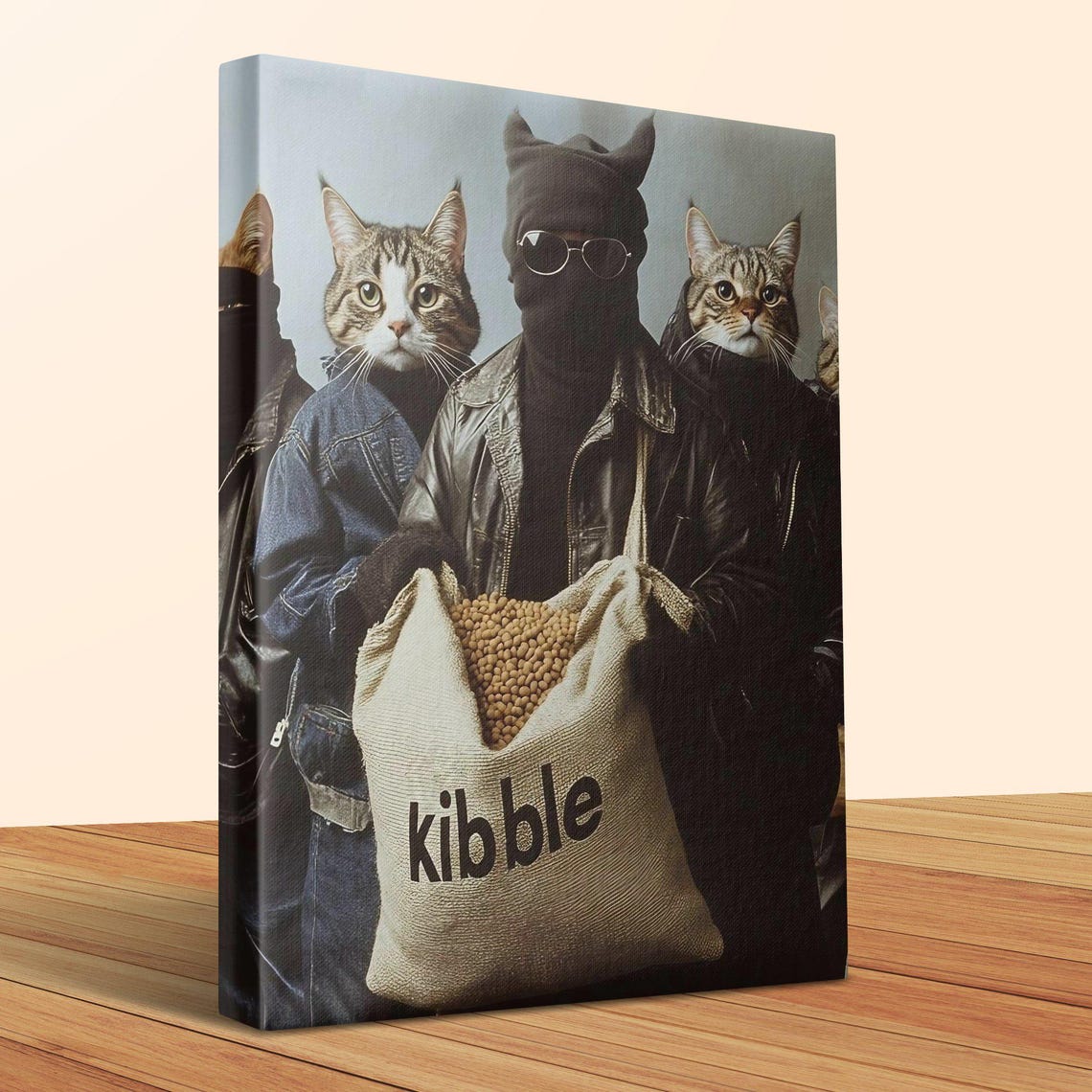 Cat Gang Heist With Sack Of Kibble Funny Masked Robber Cat Wall Art