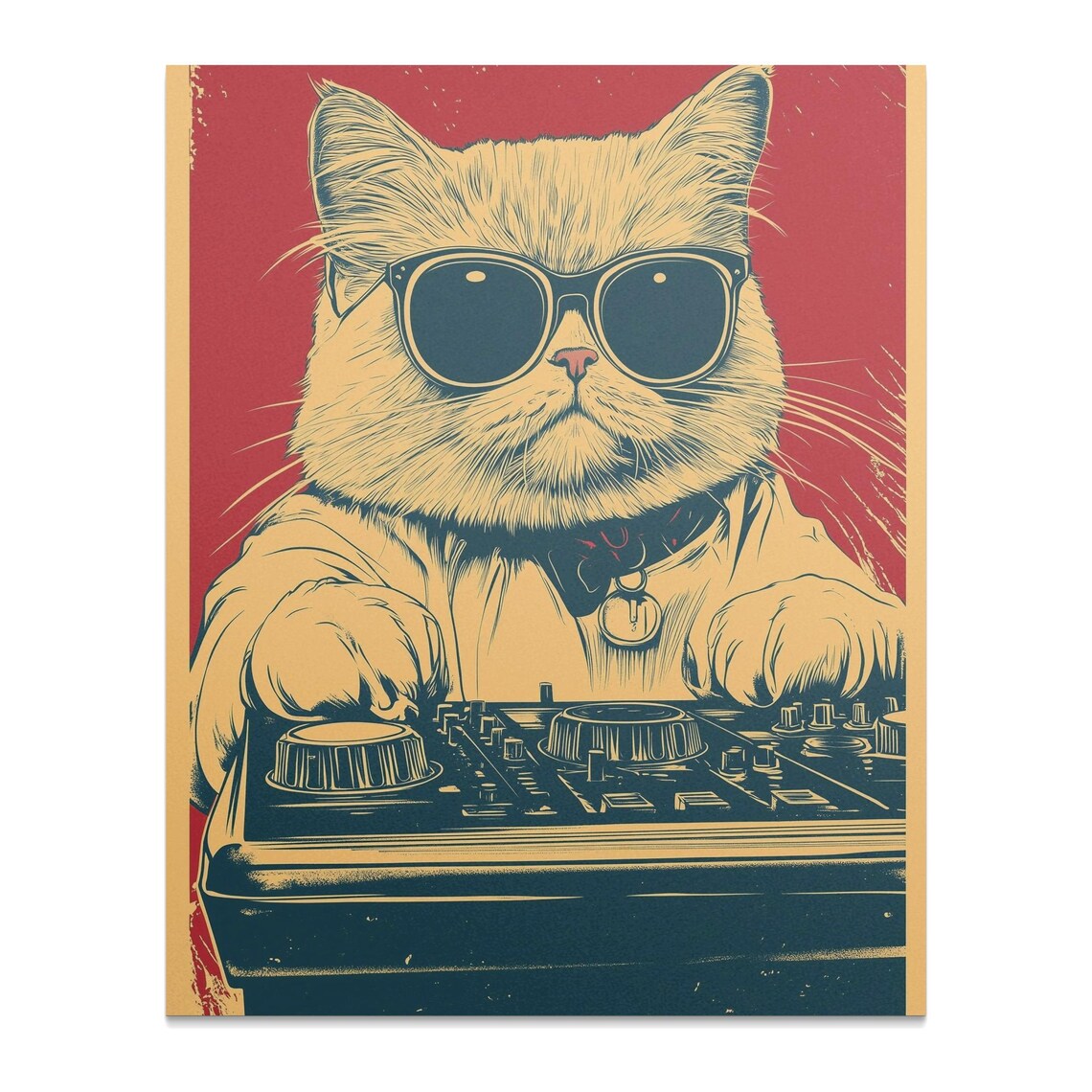 DJ Cat With Sunglasses Retro Pop Art Style Cool Music Feline Wall Art - Image 2