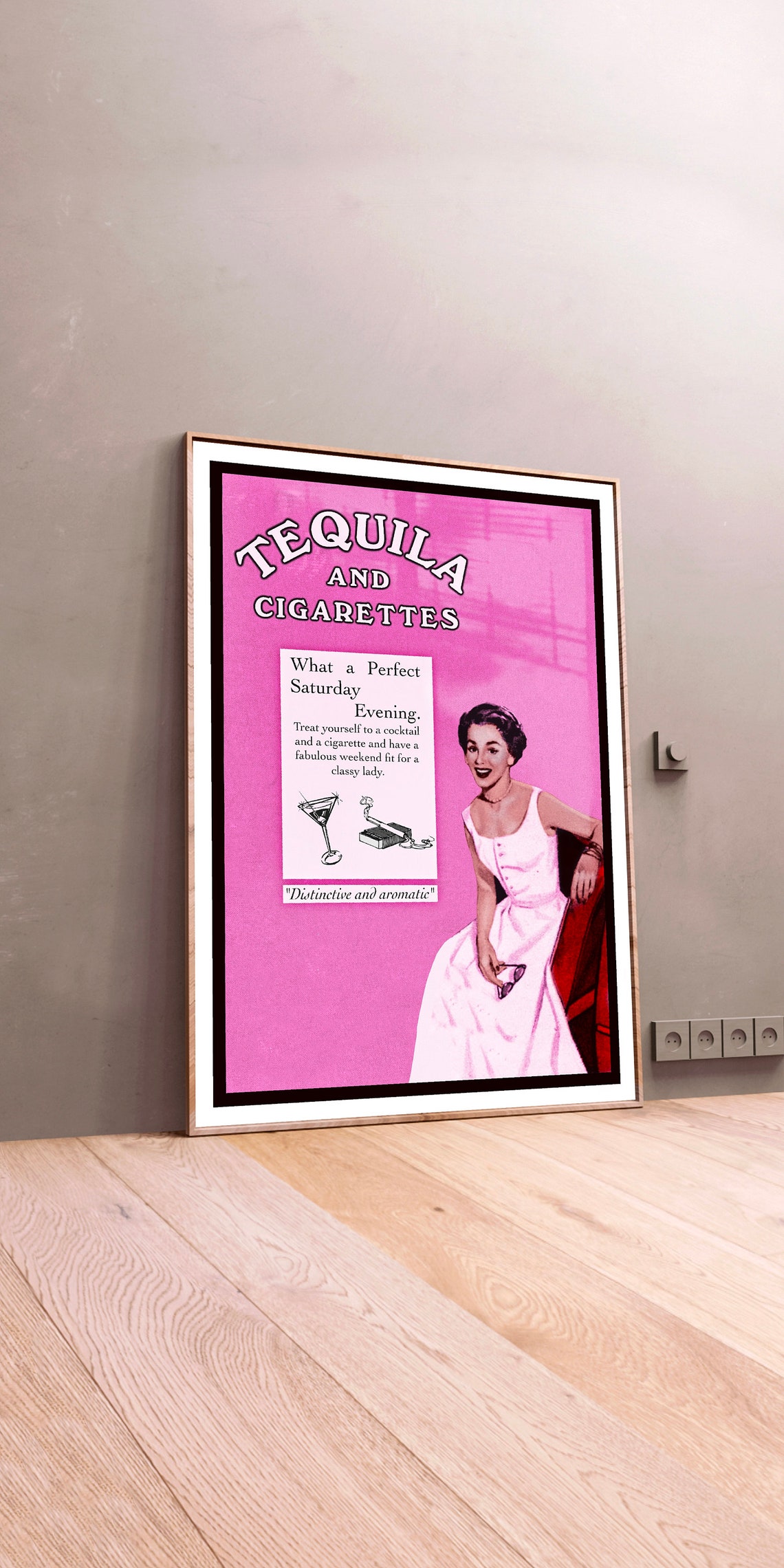 Tequila and Cigarettes Pink Retro Vintage Ad Style Bold Poster - Image 2