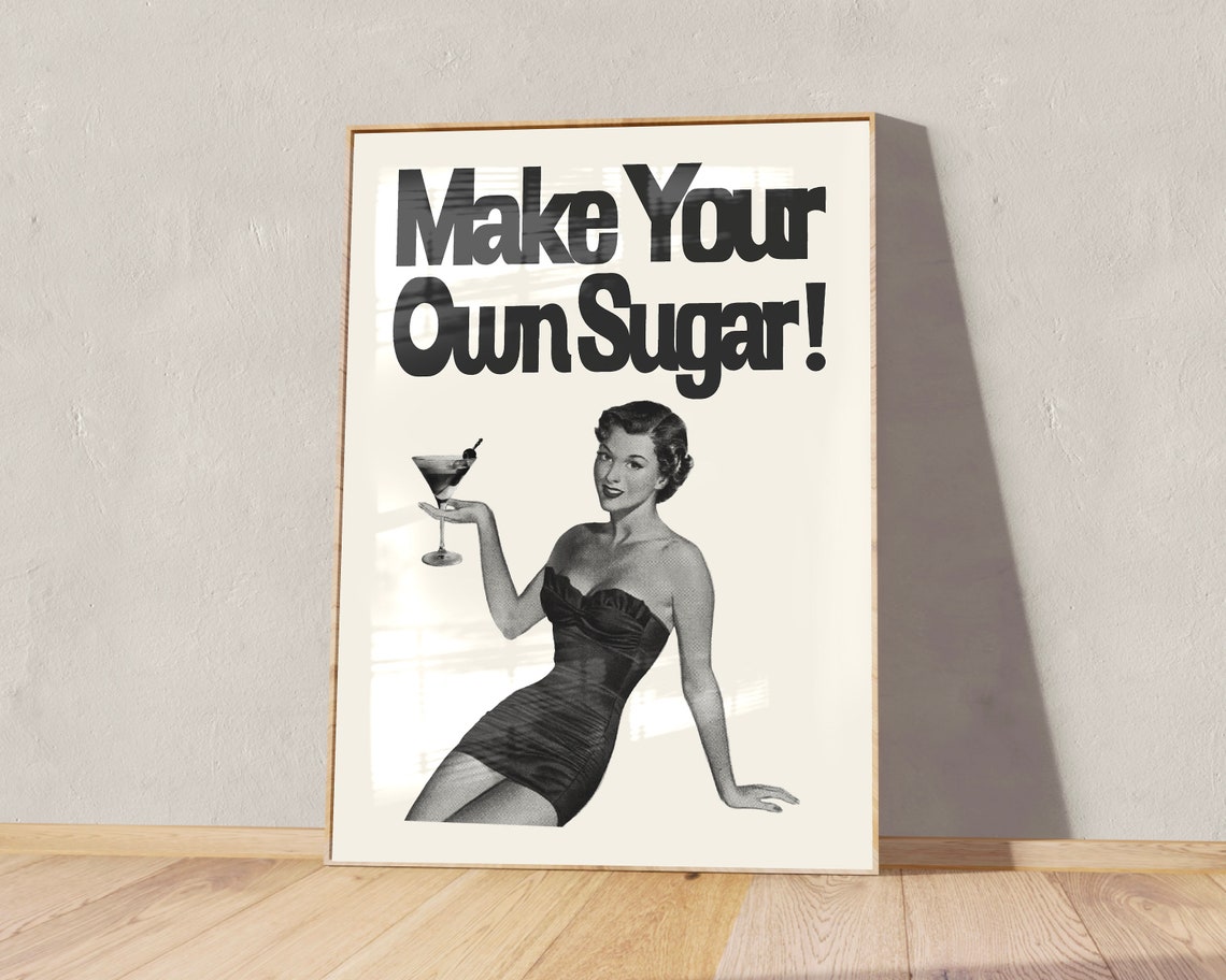 Make Your Own Sugar Retro Pin Up Martini Bar Cart Decor Poster - Image 2
