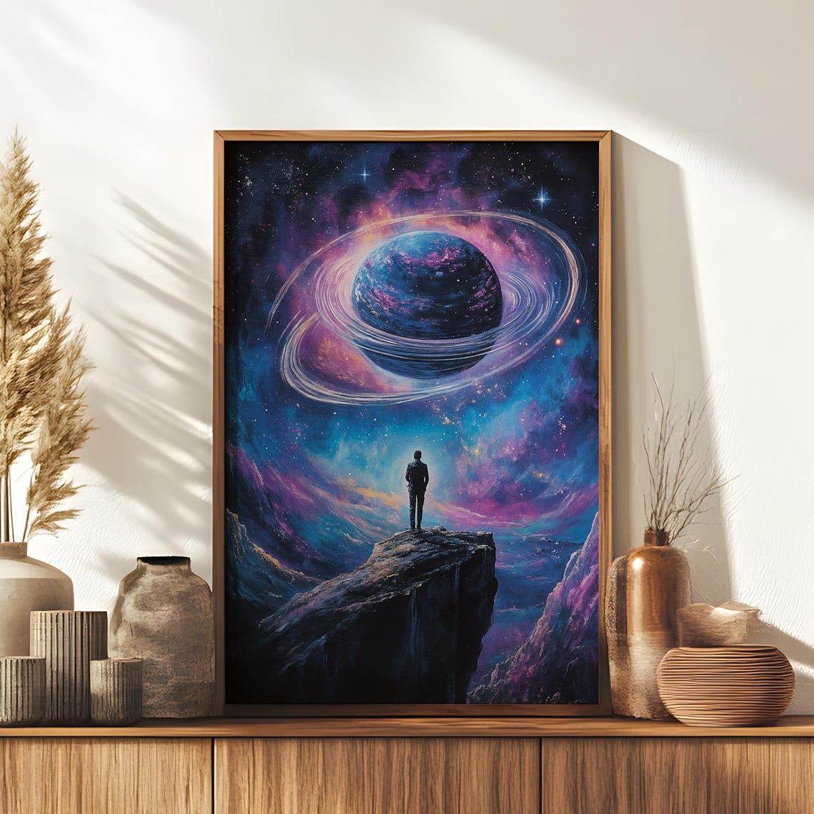 Lone Figure Ringed Planet Nebula Cosmic Wanderer Space Poster - Image 5