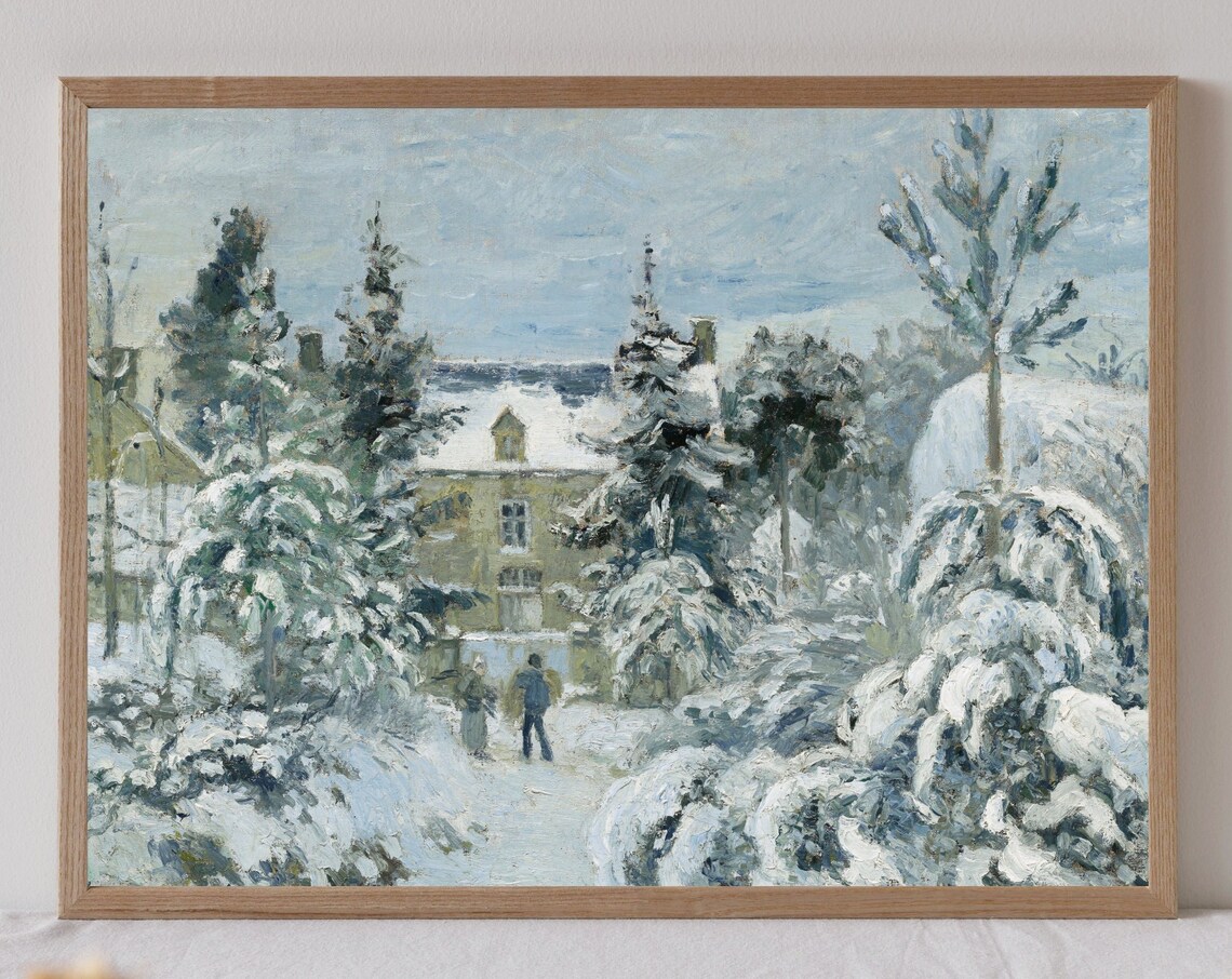 Christmas Winter Landscape, French Farmhouse Art Print