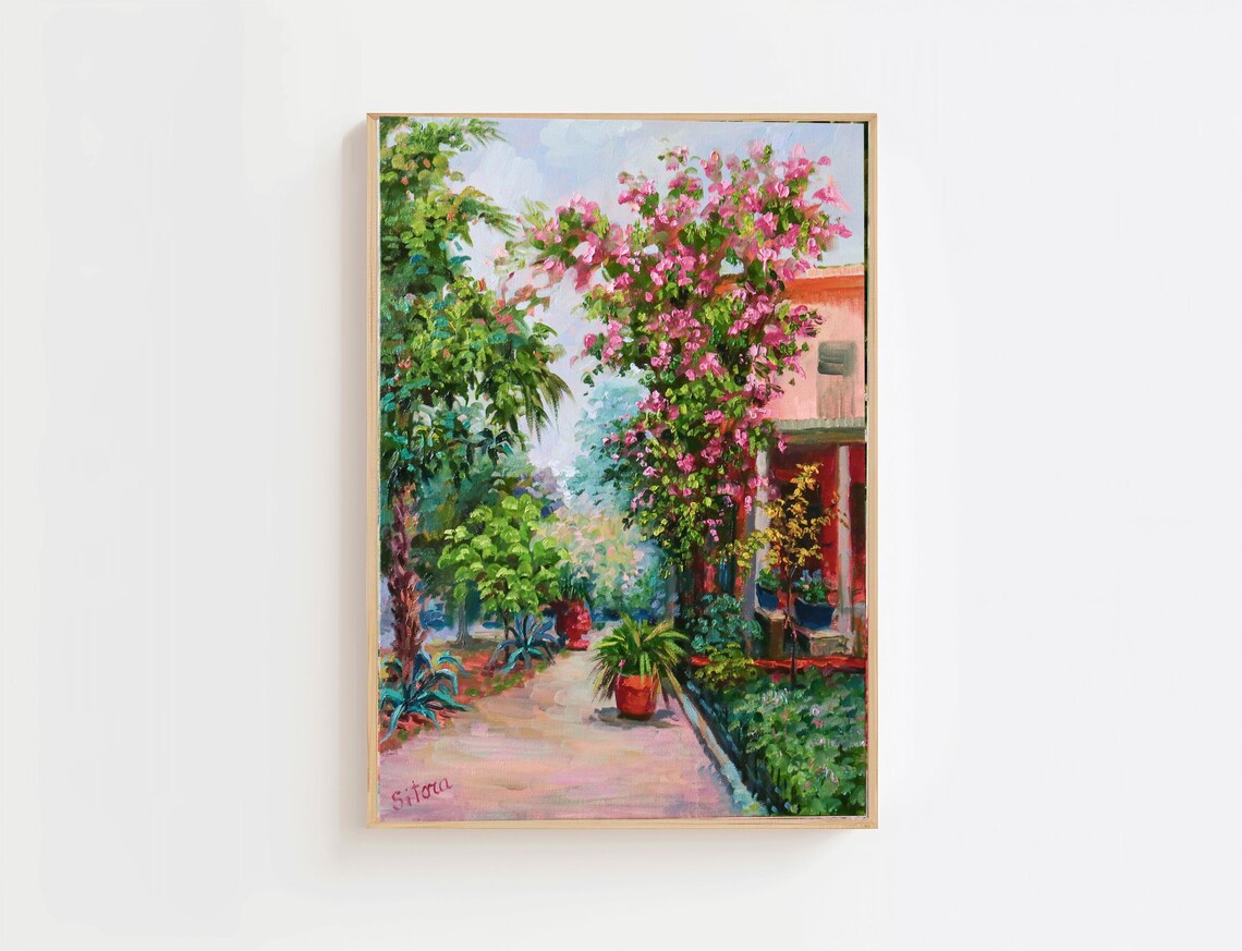 Hall Street Savannah GA Floral Travel Poster