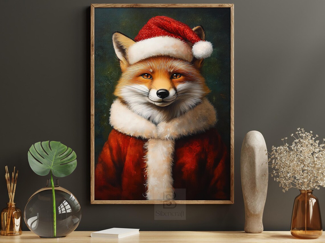 Christmas Fox in Santa Hat, Holiday Animal Poster Print - Image 6
