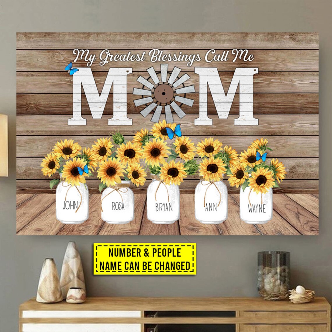 Personalized Family Members Sunflower Art Print for Mom