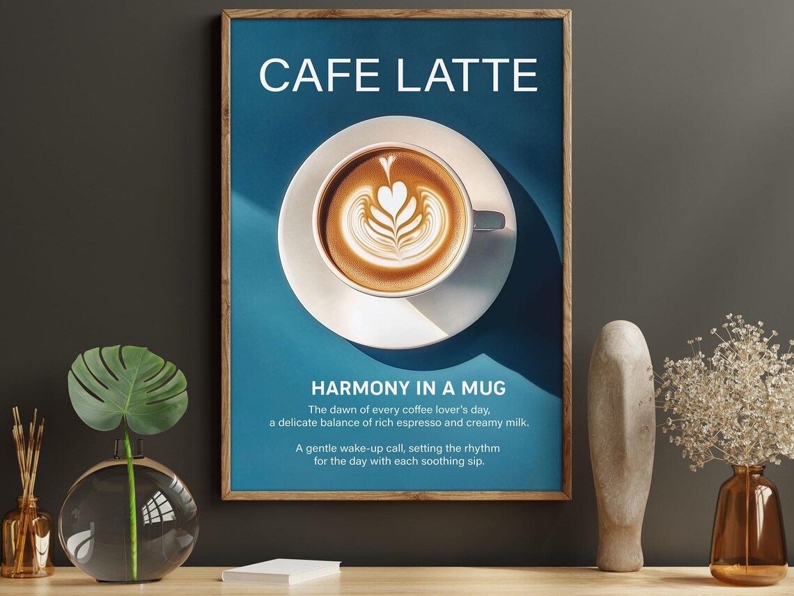 Vintage Cafe Latte Art Print, Coffee Decor