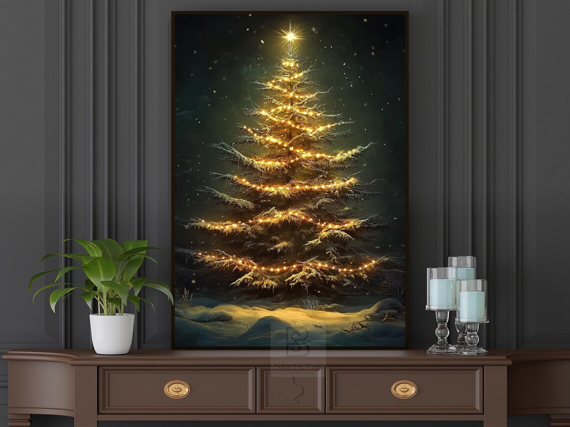 Vintage Christmas Tree Art Print, Cozy Holiday Decor - Image 5