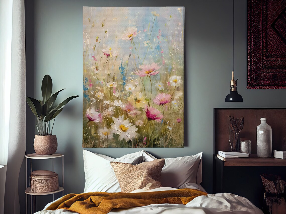 Pastel Wildflower Meadow Pink Cosmos Dreamy Botanical Art Poster - Image 2
