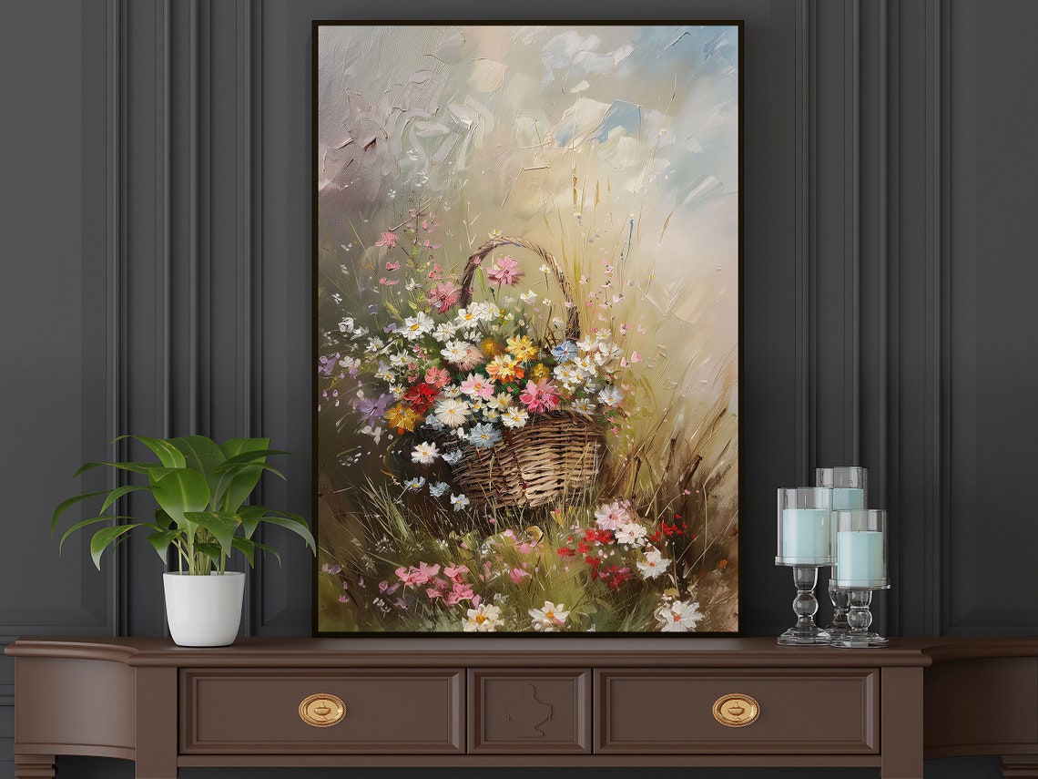 Vintage Wildflowers Basket Oil Painting Flowers Print Cottage Flowers Flowers Poster Wild Flower Wall Art - Image 5