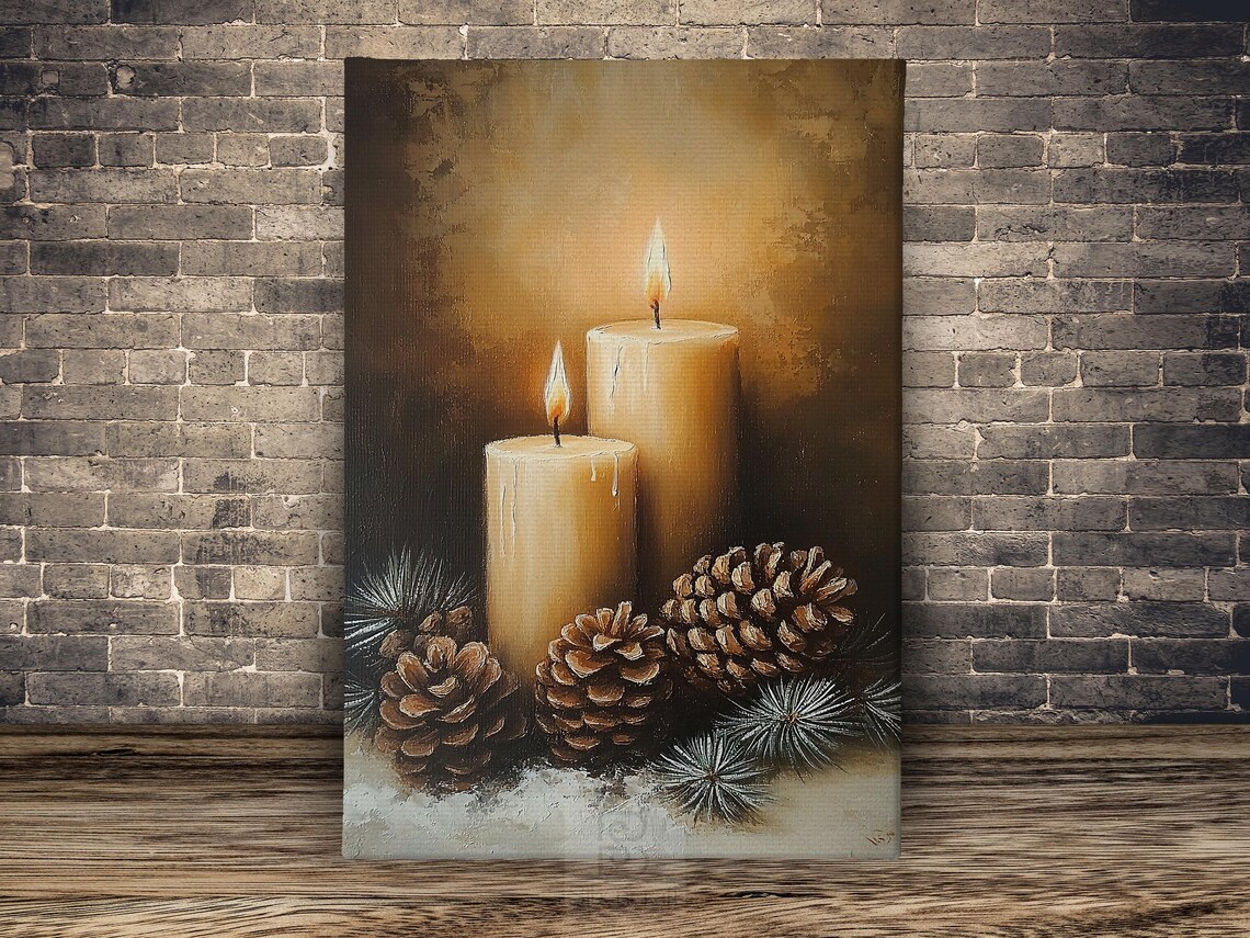 Vintage Christmas Candles Art Print, Holiday Decor - Image 2
