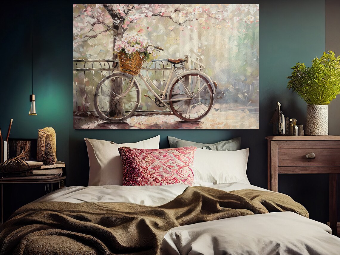 Vintage Flowers Bike Oil Painting Art Print - Image 5
