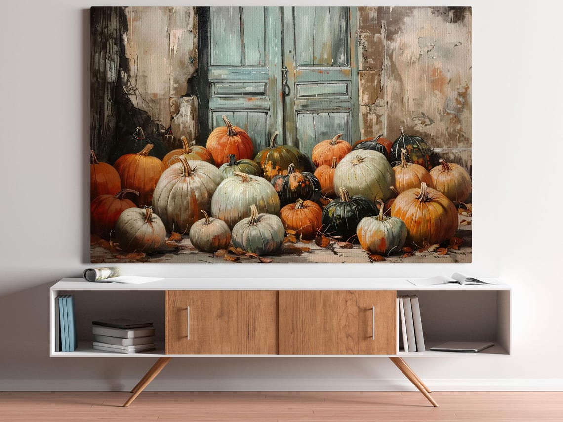 Vintage Harvest Pumpkins Pile Rustic Fall Farmhouse Wall Art Print - Image 5