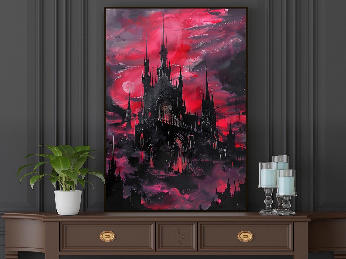 Dark Dracula Castle Spooky Palace Halloween Art Print - Image 5