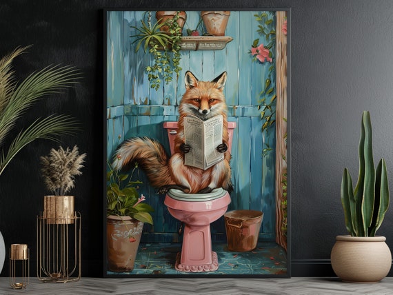 Matisse Fox on Toilet, Bathroom Wall Art Print