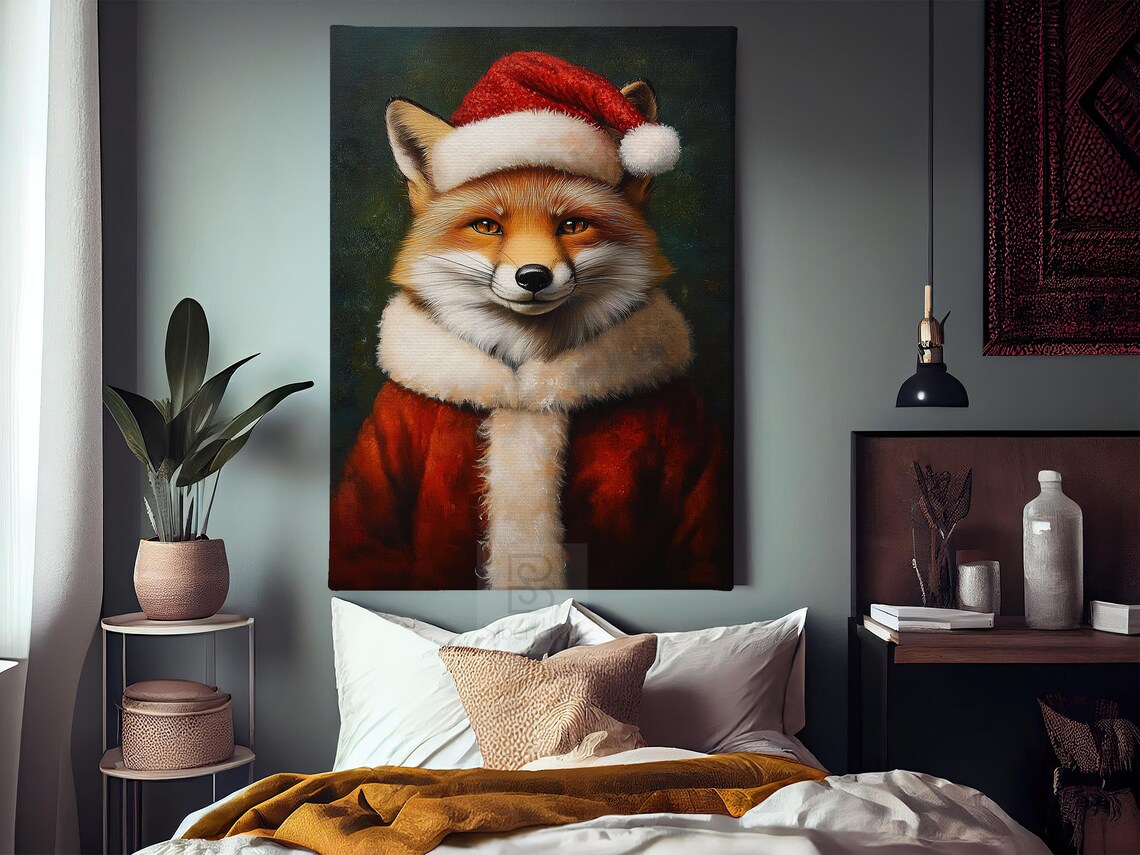 Christmas Fox in Santa Hat, Holiday Animal Poster Print - Image 3