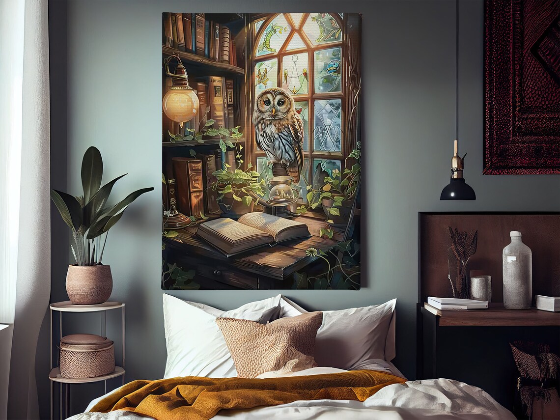 Vintage Owl and Books Poster Print, Cottage Bird - Image 2