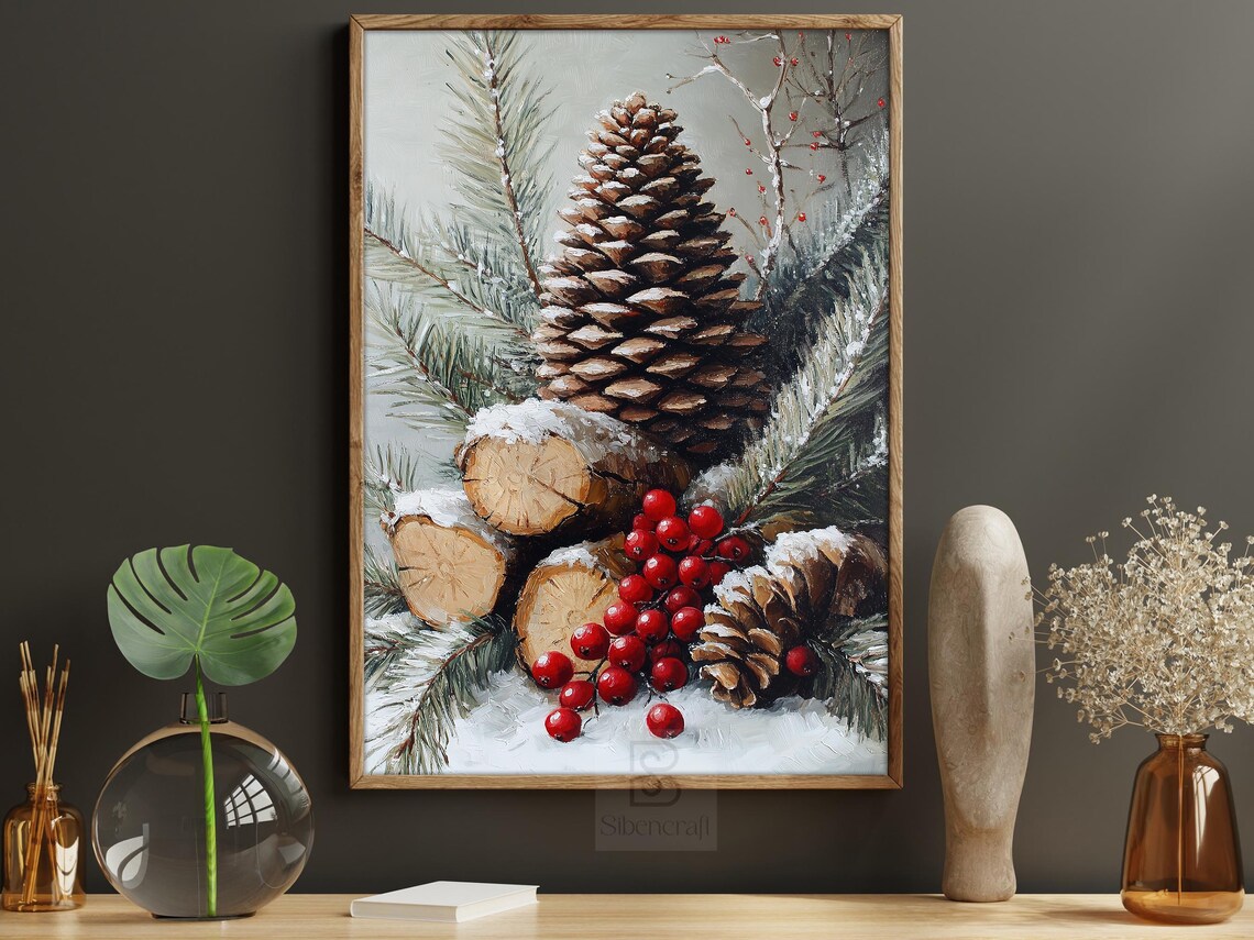 Vintage Pinecone Holiday Poster, Cozy Winter Decor - Image 5