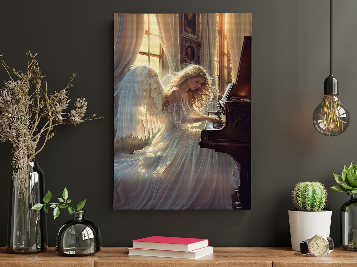 Angel Playing Grand Piano Sunlit Window Heavenly Music Fantasy Poster - Image 4