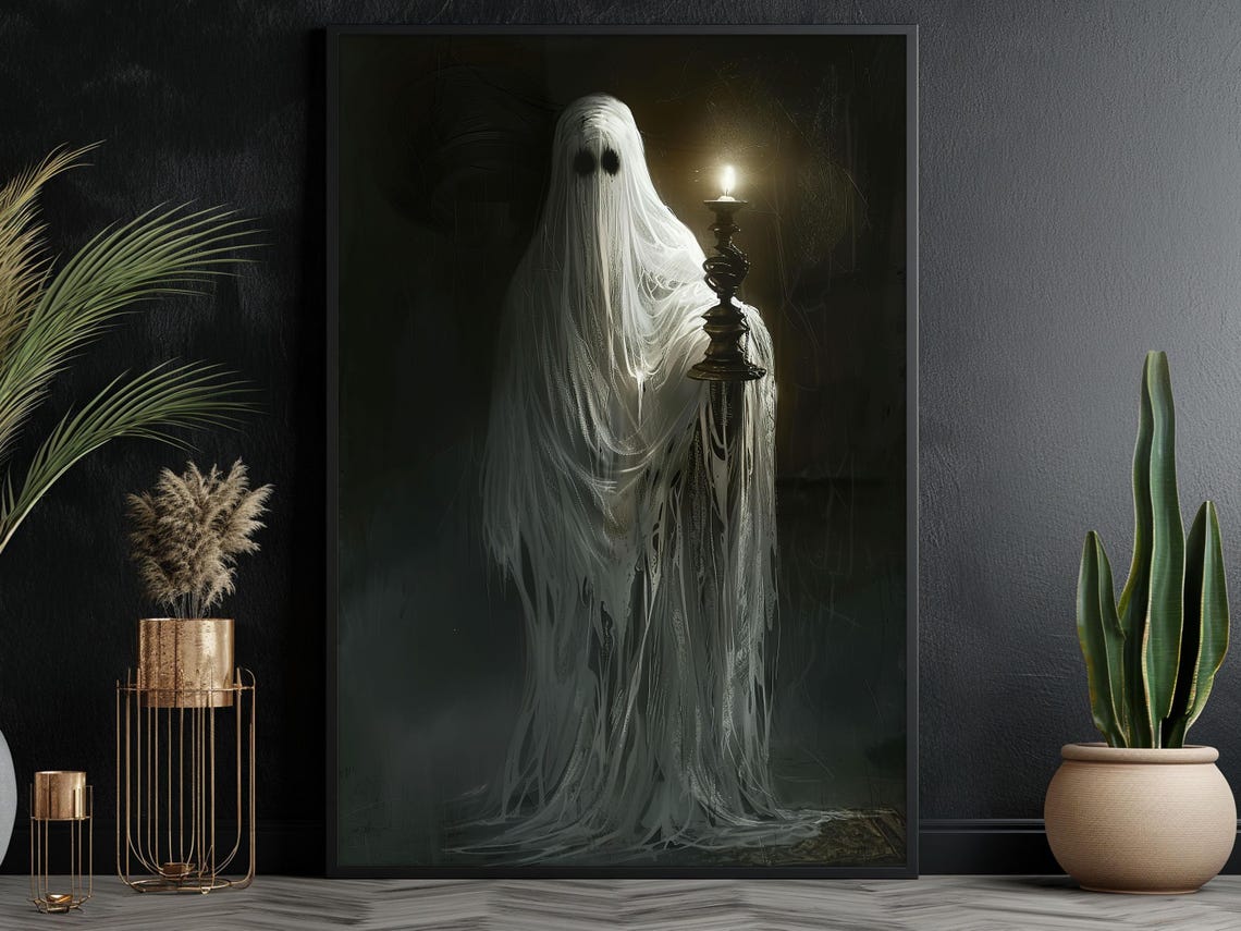 Ghost Holding Candle In Darkness Spooky Haunted Halloween Art Print