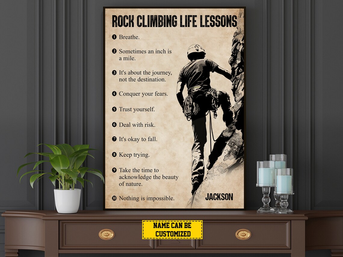 Personalized Rock Climbing Life Lessons Poster Print