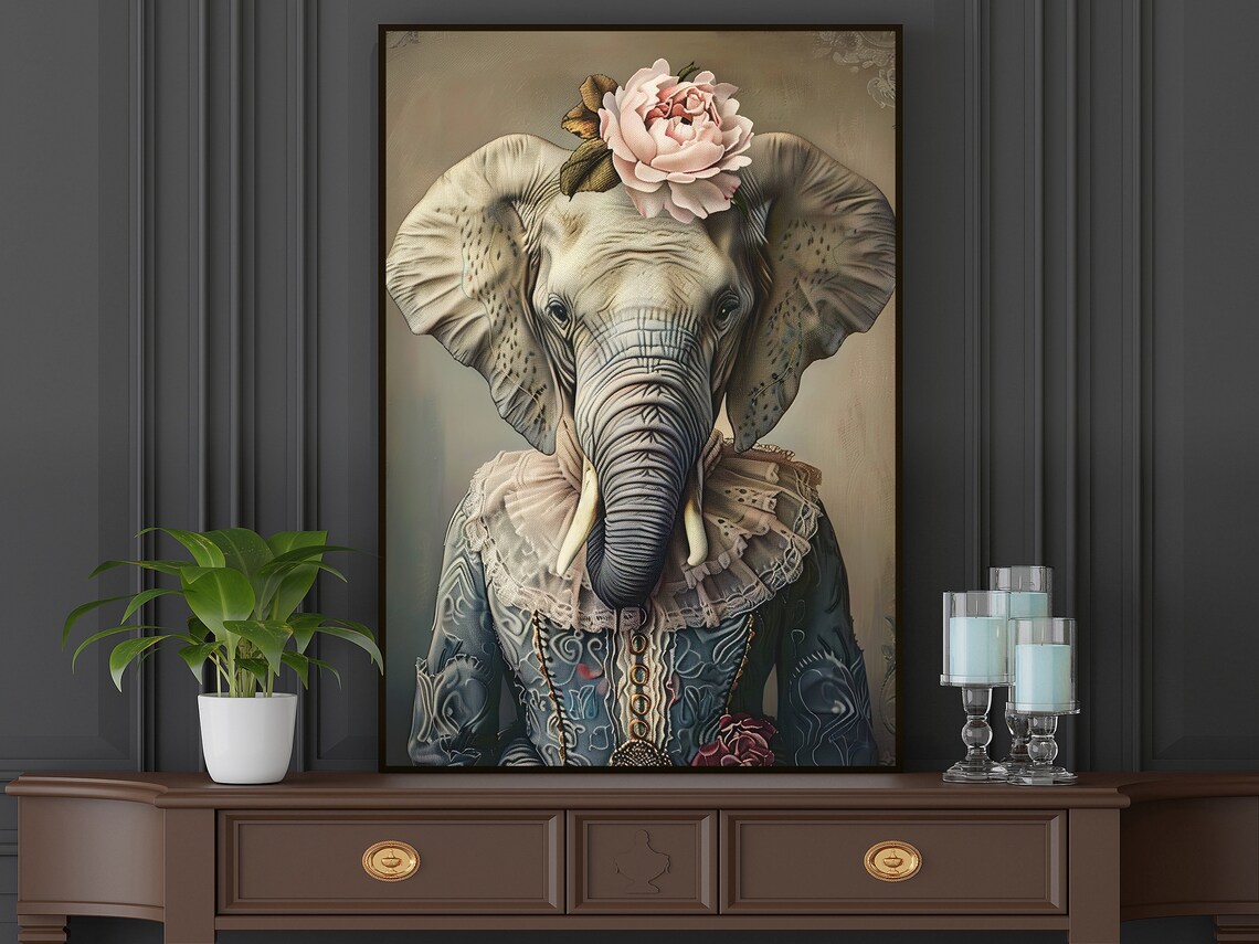 Vintage Renaissance Elephant Art Print, Retro Decor - Image 5