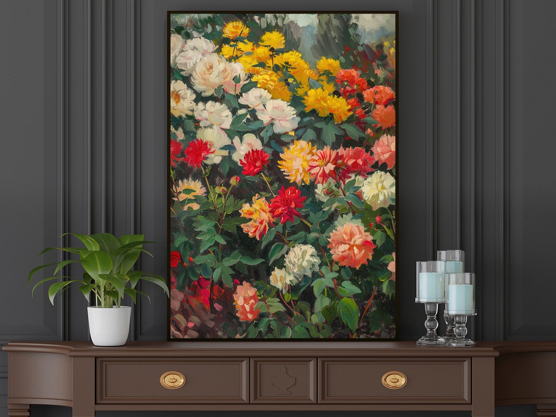 Vintage Flowers Garden Painting Flowers Art Print Cottage Roses Flowers Garden Poster Flowers Wall Art - Image 5