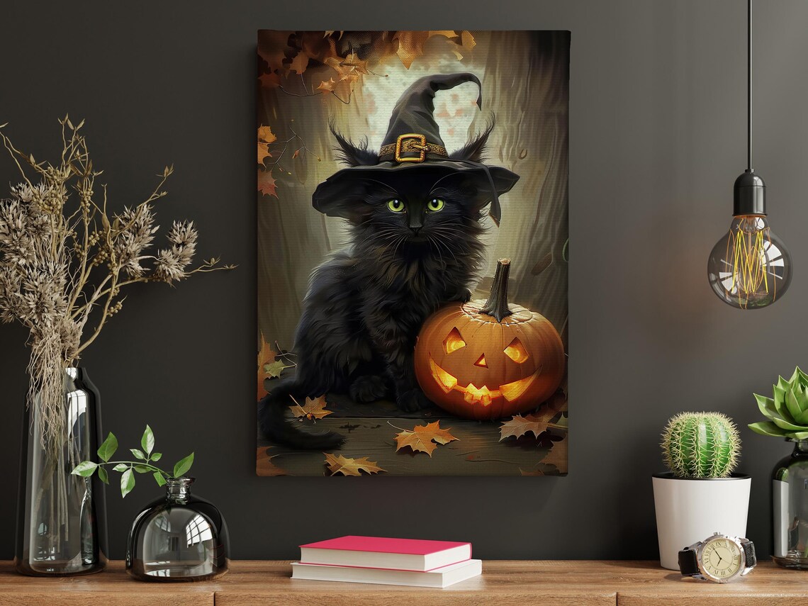 Black Cat Witch Gothic Halloween Poster Print - Image 4