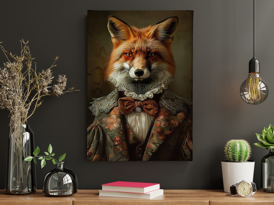 Gentleman Fox Renaissance Portrait Lace Collar Bow Tie Aristocrat Poster - Image 4