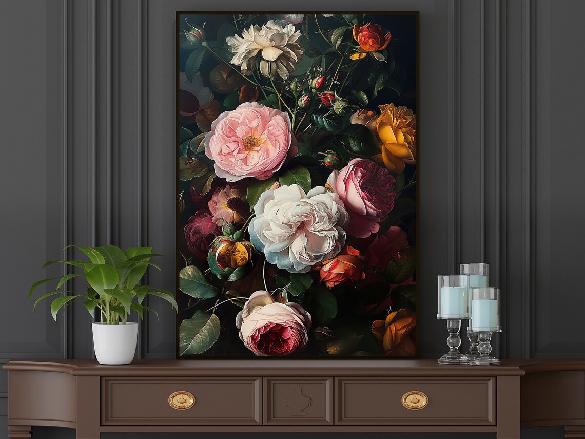 Dark Flowers Still Life, Dark Academia Art Print - Image 4