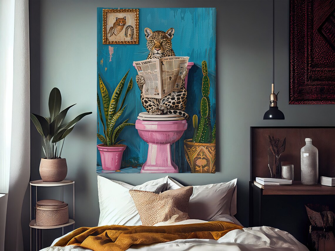 Matisse-Inspired Leopard on Toilet Bathroom Art Print - Image 3