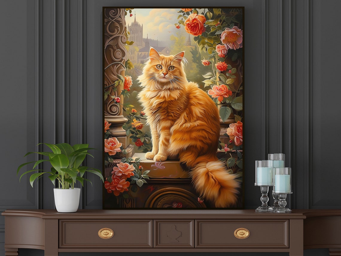 Ginger Maine Coon Cat On Rose Balcony Palace View Pet Art Poster - Image 5