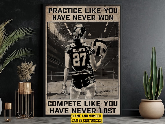 Personalized Volleyball Practice Compete Motivational Poster Gift