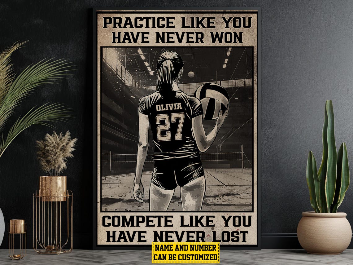 Personalized Volleyball Practice Compete Motivational Poster Gift