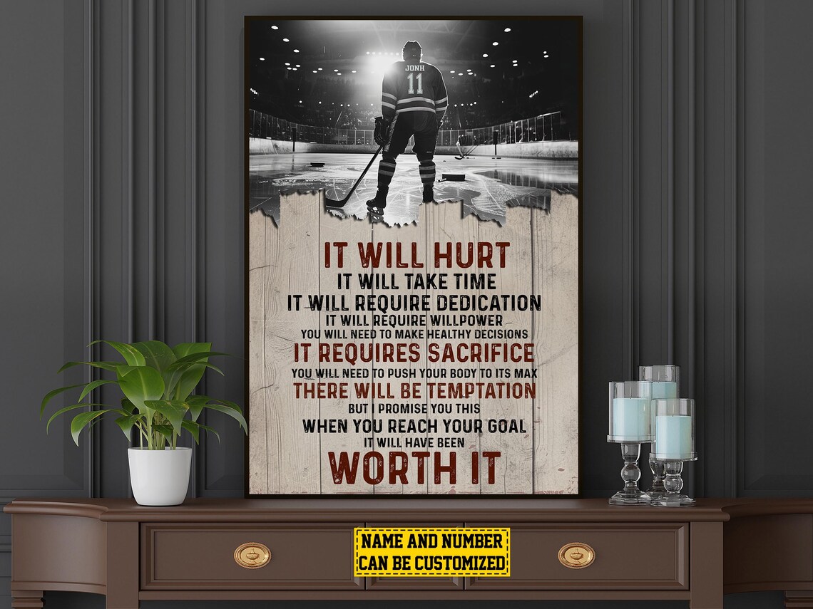 Personalized Hockey It Will Hurt Worth It Motivational Poster Gift - Image 5