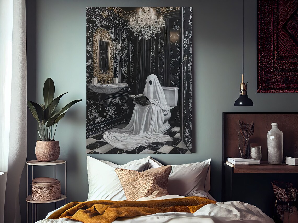 Vintage Ghost in Toilet Poster Print, Halloween Wall Art - Image 3