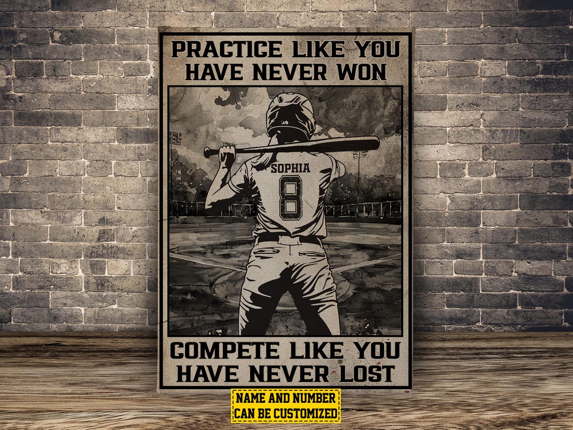 Personalized Softball Practice Compete Motivational Poster Gift - Image 2