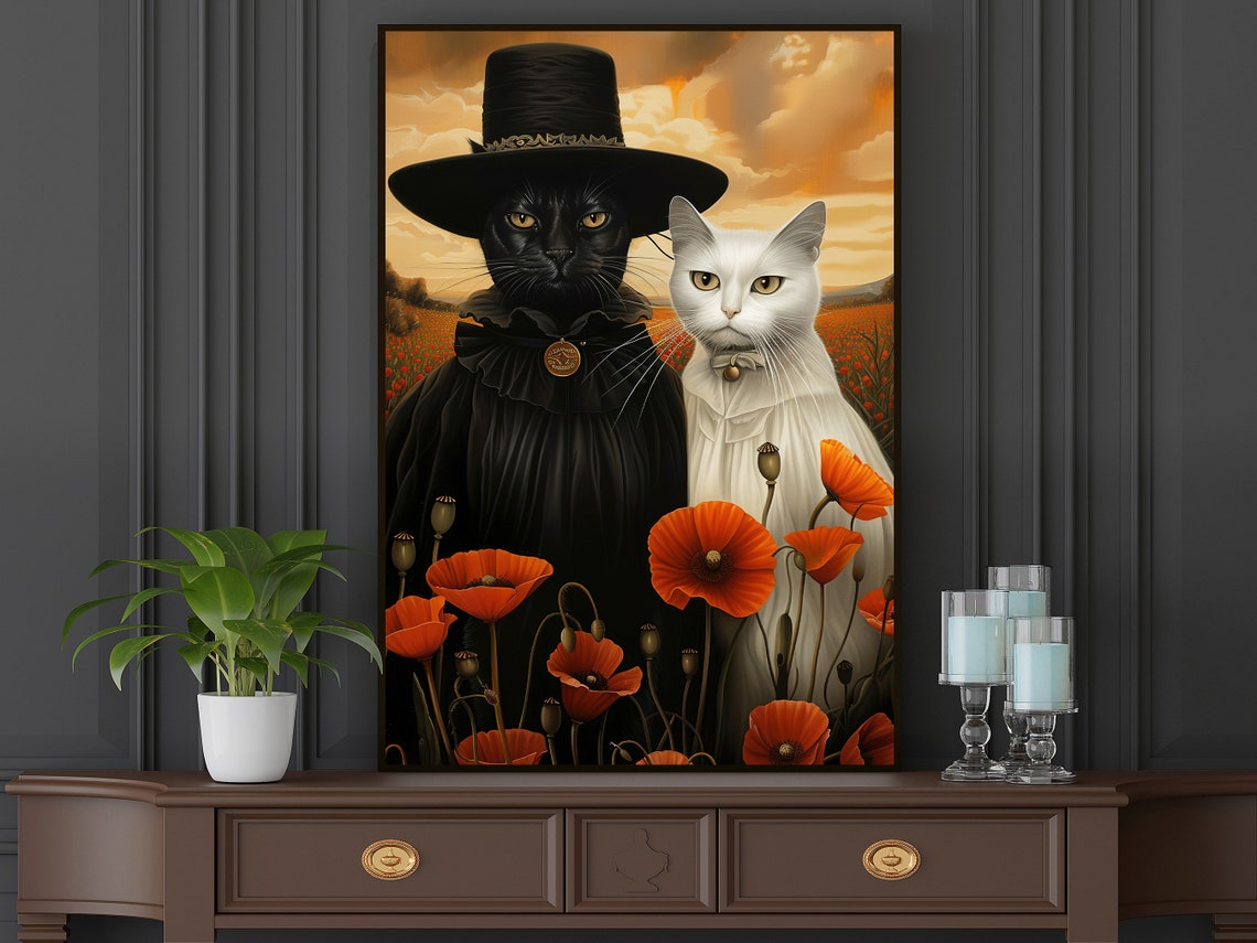 Cottage Countryside Couple Cat Oil Painting Retro Cat Print Cat Print Animal Poster Print Animal Wall Art Cat Lovers Gift - Image 5
