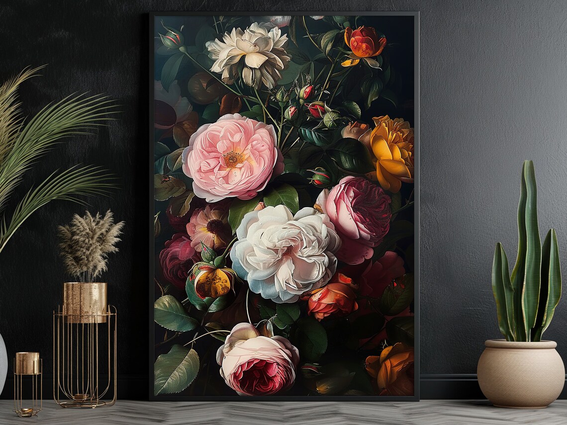 Dark Flowers Still Life, Dark Academia Art Print - Image 3
