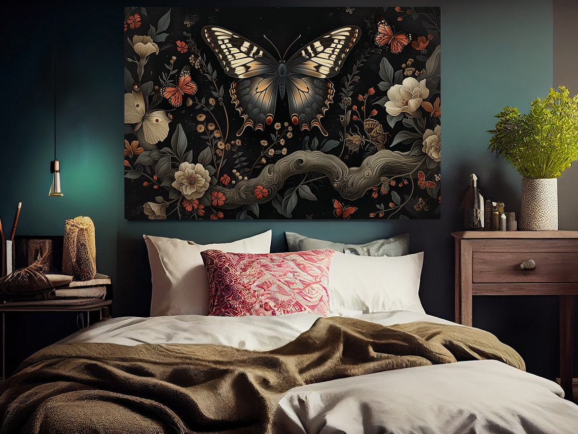 Swallowtail Butterflies And Blooms Dark Botanical Cottagecore Poster - Image 4