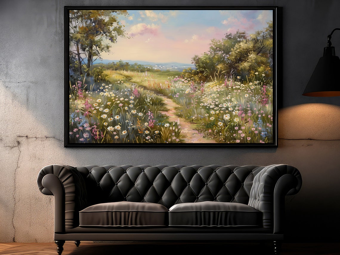 Wildflower Meadow Path At Sunset Daisies Countryside Landscape Poster - Image 3