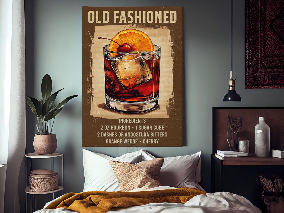 Old Fashioned Cocktail Recipe Bourbon Glass Orange Cherry Bar Poster - Image 3