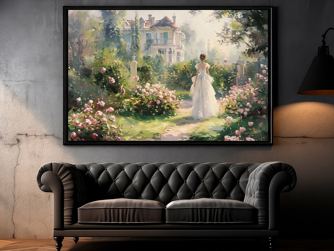 Vintage Girl in the Flowers Garden, Botanical Art Print - Image 3