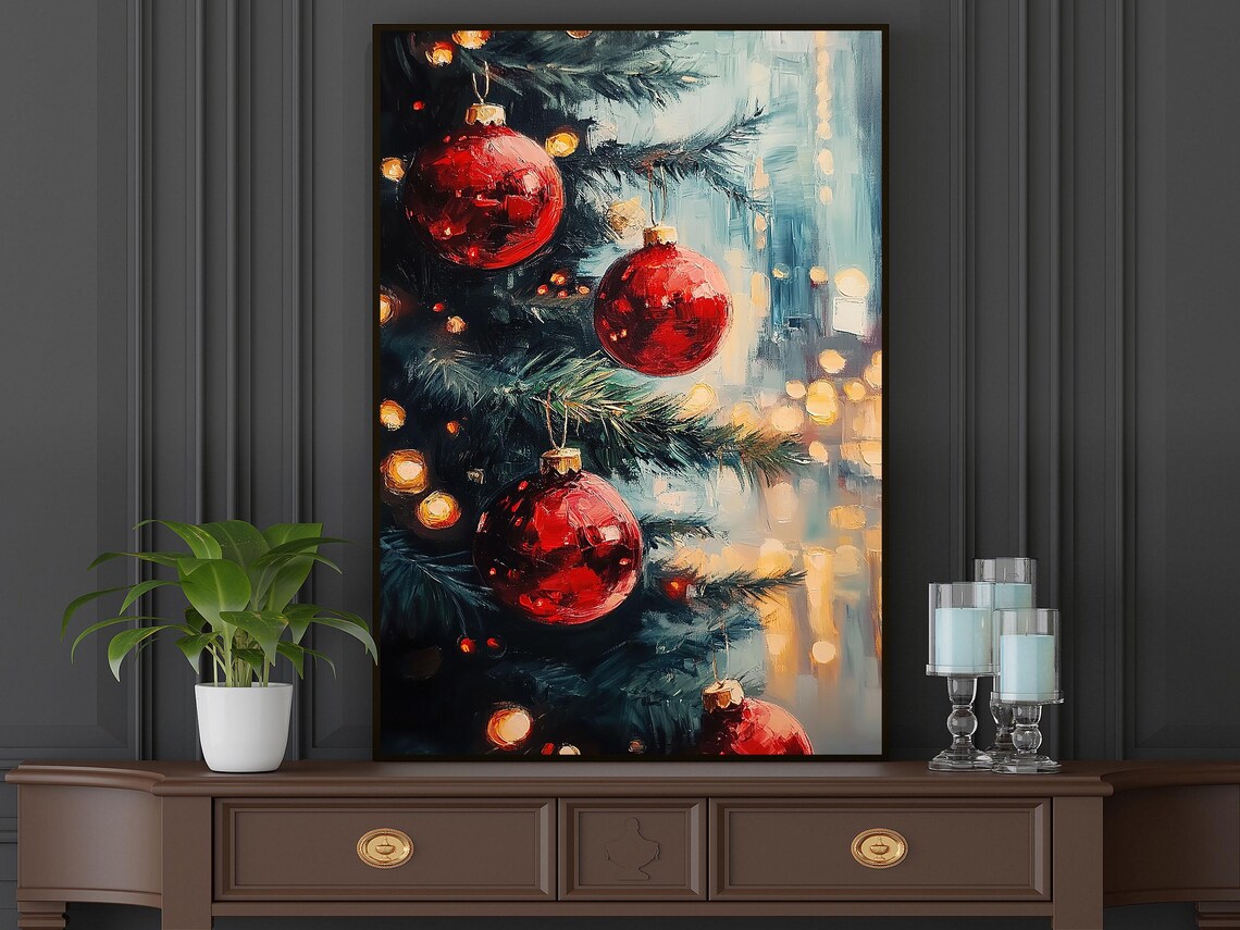Vintage Christmas Bauble Art Print, Cottage Winter Tree - Image 5