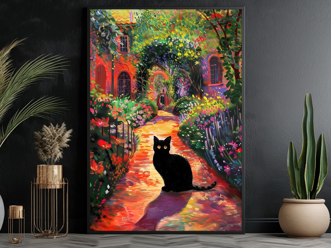 Matisse Black Cat in Flowers Garden, Vintage Art Print - Image 3